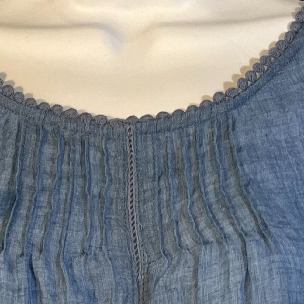 Women’s Blue Sleeveless Ruffle Hem Top - Picture 5 of 7